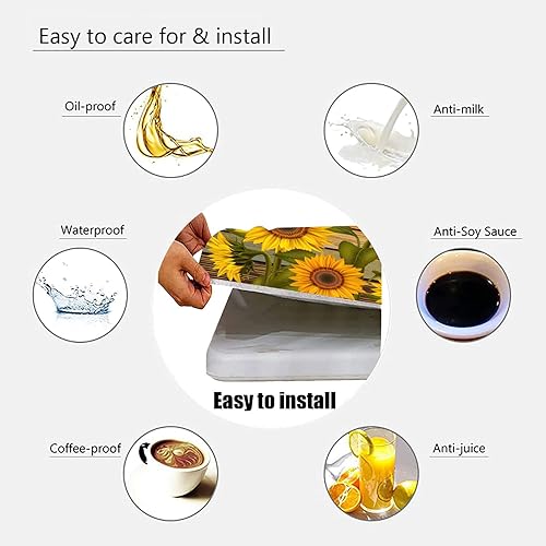 Miniatura 3 de Mantel cuadrado de grano de madera, borde elástico floral de girasol, decoración del hogar, a prueba de derrames, lavable para sala de estar,