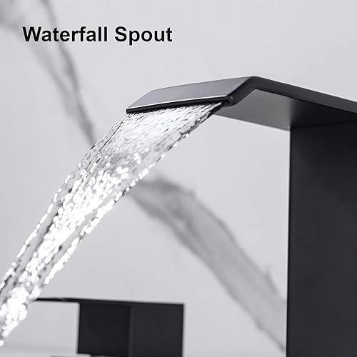 Miniatura 3 de Juego de grifos para lavabo de baño en cascada, montaje en cubierta, 3 agujeros, moderno, 8 pulgadas, 2 manijas, grifo mezclador con líneas de