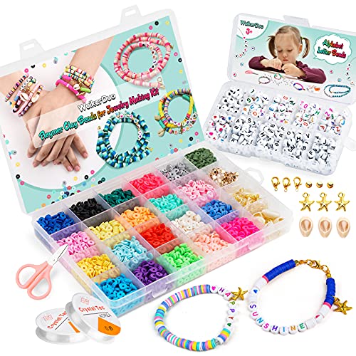 WuikerDuo 4850 Pièces Loisirs Créatif Perles en Argile, Perles Espacees de Bracelet en Lettre Perles Rondes pour DIY Bracelet Colliers Bijoux Fabrication Activités Manuelles Adultes Enfants Cover