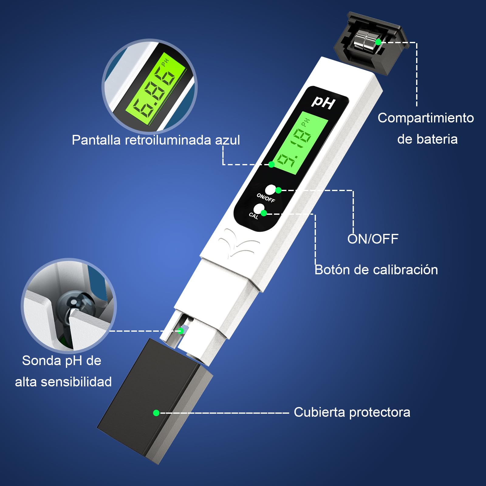 Medidor de pH de alta Precisión ± 0,01 para Piscina y Agua Potable con Pantalla LCD