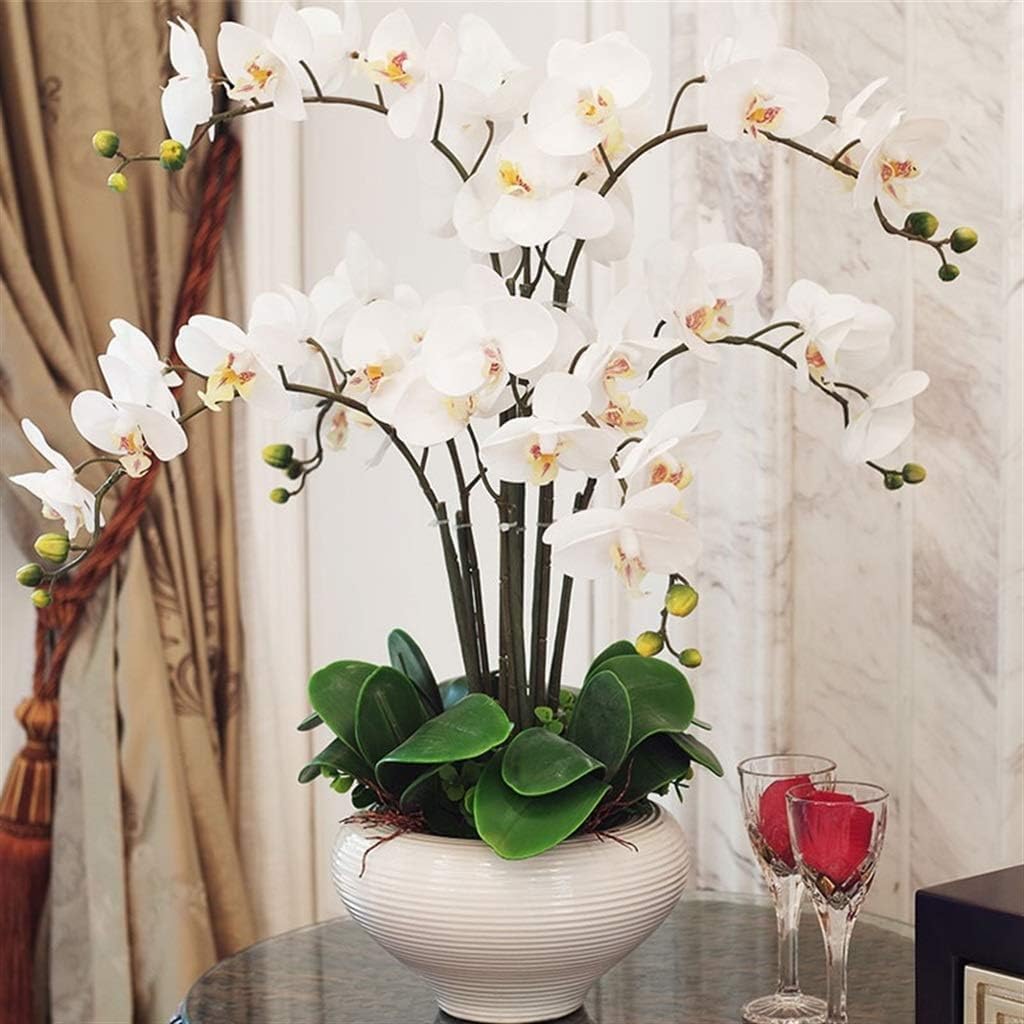 DFGHNBVC Artificial Orchid With Vase Set Artificial Flower Pu Artificial Phalaenopsis Flowers 50Cm Fake Floral Home Faux Orchids