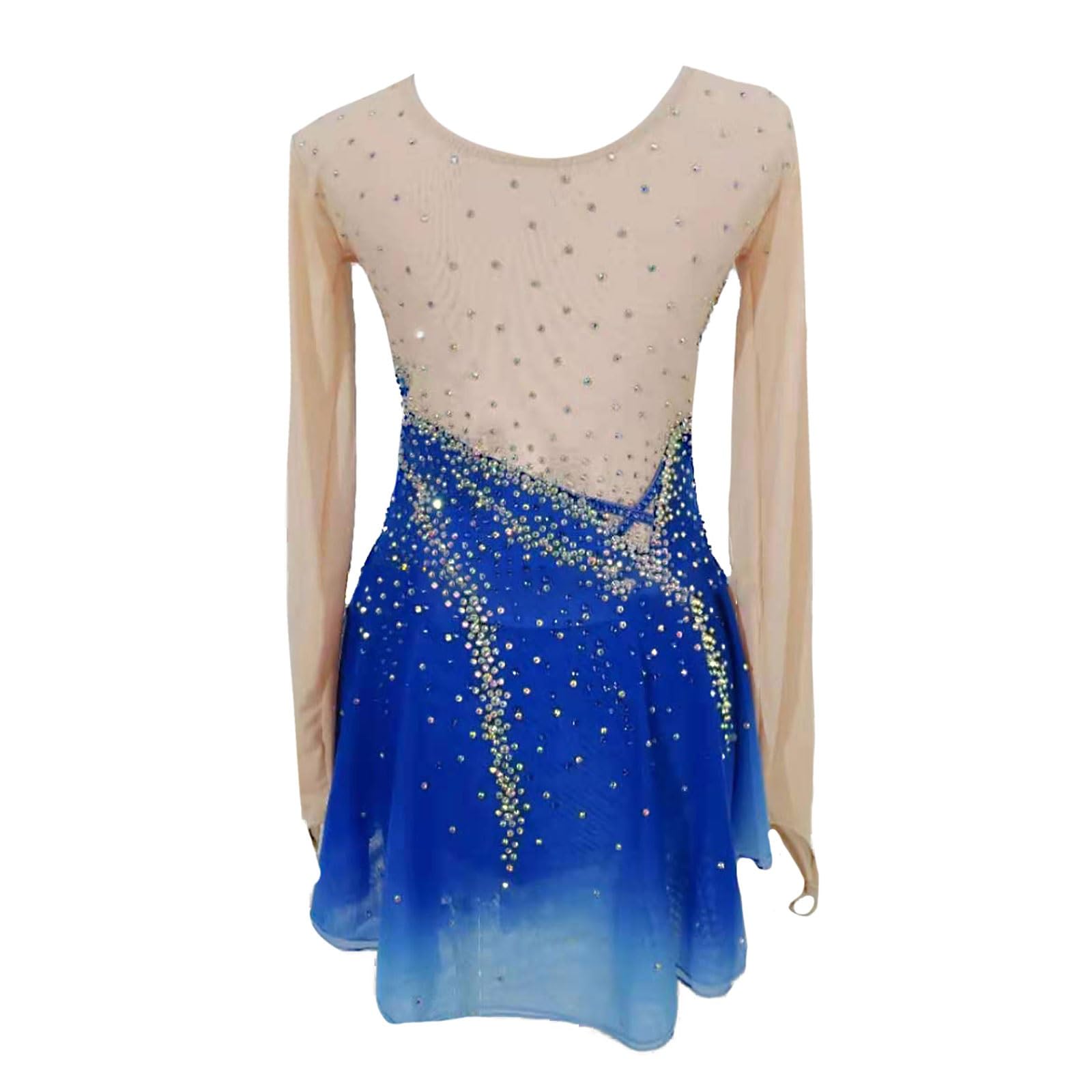 Dziewczyna Damska Sukienka Do Łyżwiarstwa Figurowego Rhinestone Z Długim Rękawem Ręcznie Robiona Odzież Treningowa Kostiumy Sceniczne