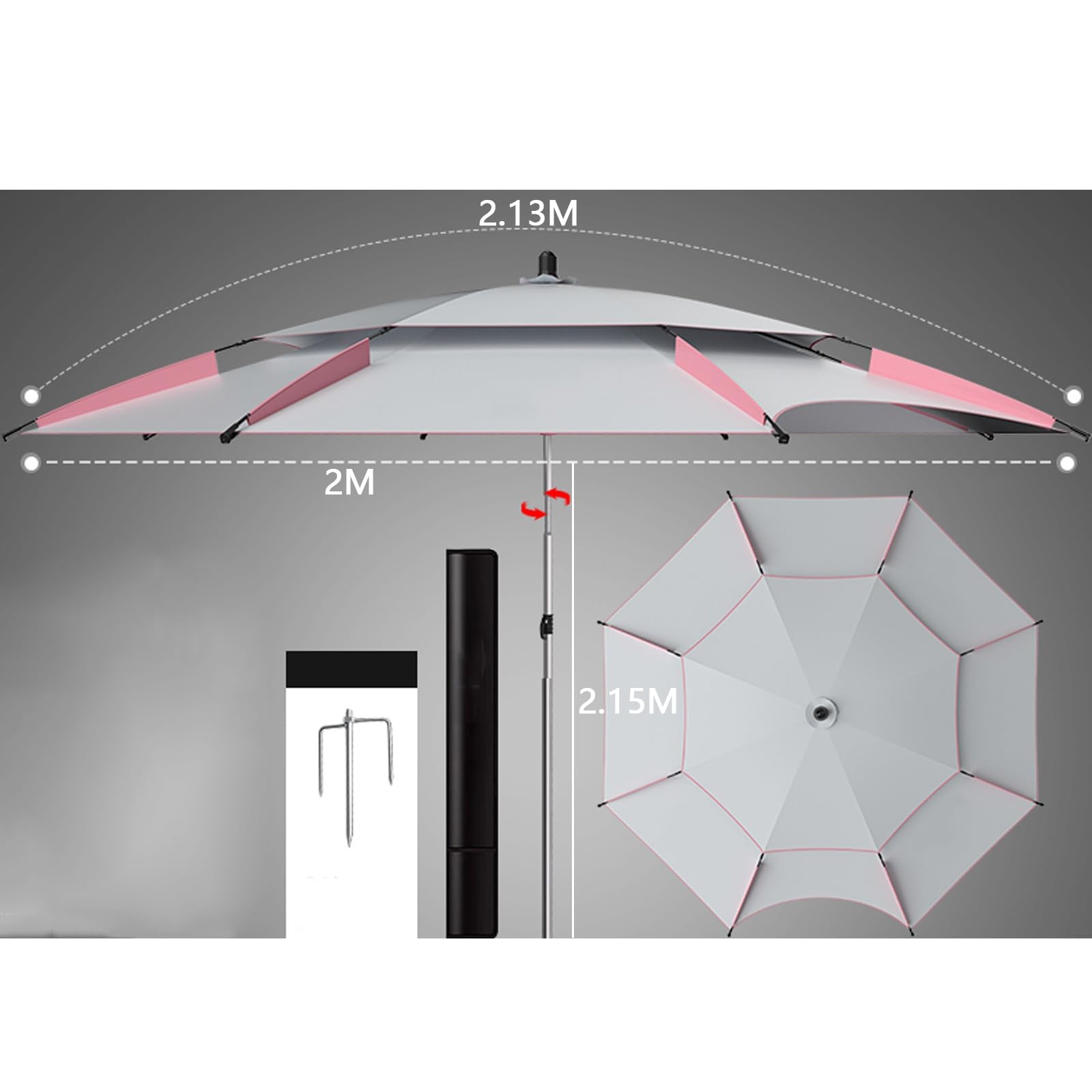 Parasol wędkarski łatwy podnoszenie korby obracany o 360° parasol przeciwsłoneczny na zewnątrz, odporny na wiatr, trwały, lekki, do ogrodu, na taras, podwórko, basen