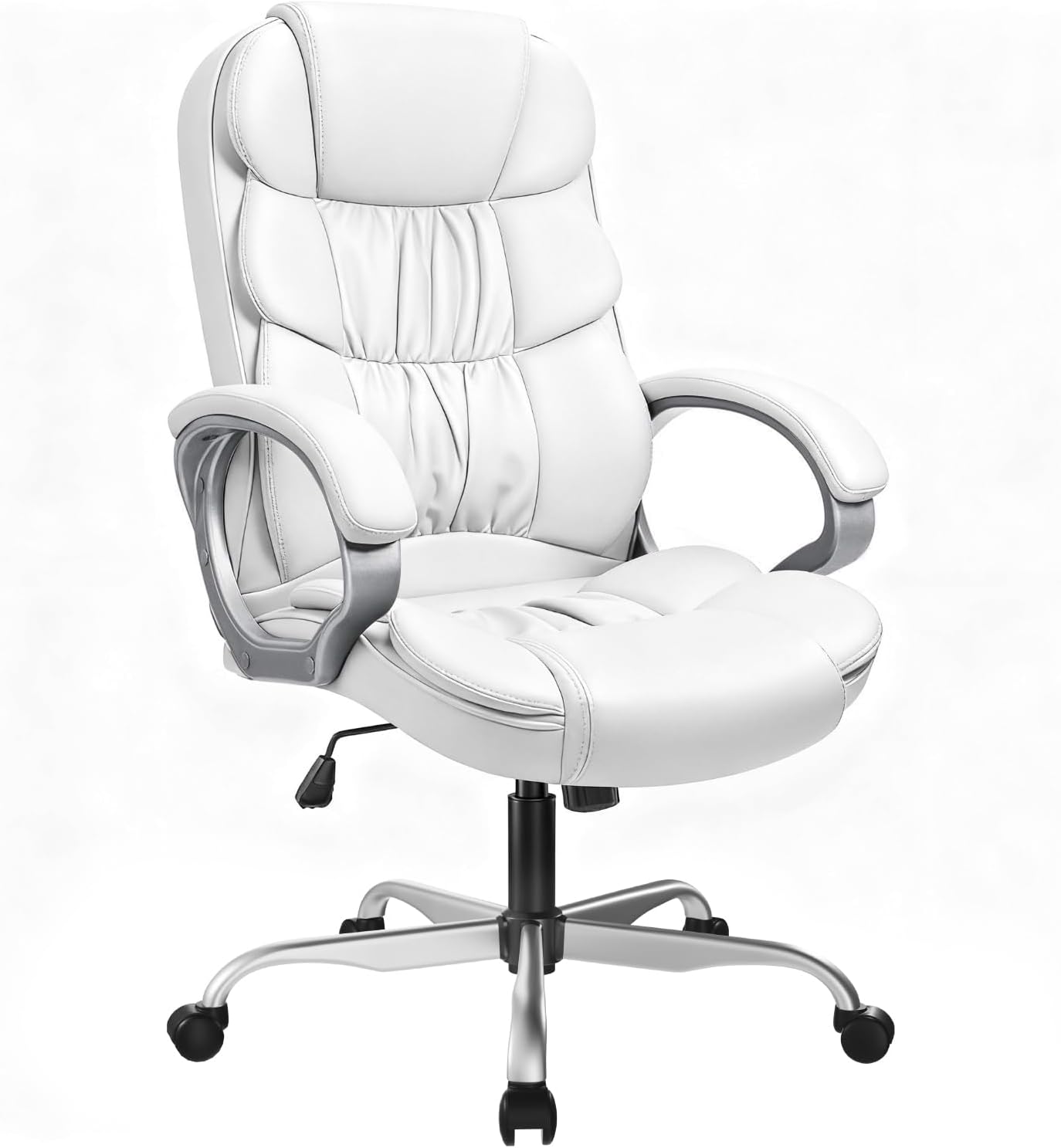 GUNJI Office Chair PU Leather High Back Executive Chair Ergonomic Computer Chair, Modern Adjustable Home Desk Chair Swivel Managerial Chair with Padded Armrests and Lumbar Support (White)