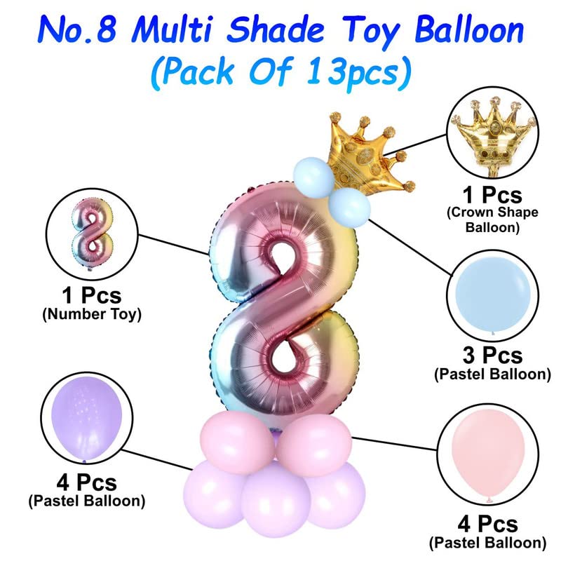 Image of Multicolor 32 Inches Numbers 8 Shape Large Big Foil Helium Balloons For Party Decorations In Happy Birthday Anniversary Office Items Materials Set Pack, Pack Of 13