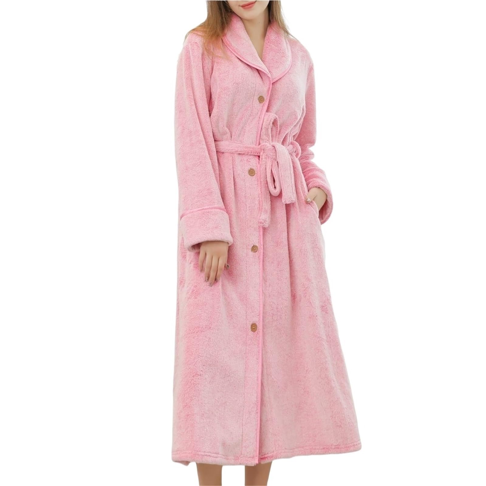 Albornoz Para Viajes Piscina Bata Larga De Felpa, Baño Lana Peluda Unisex Esponjosa, Suave Con Botones Ropa De Dormir