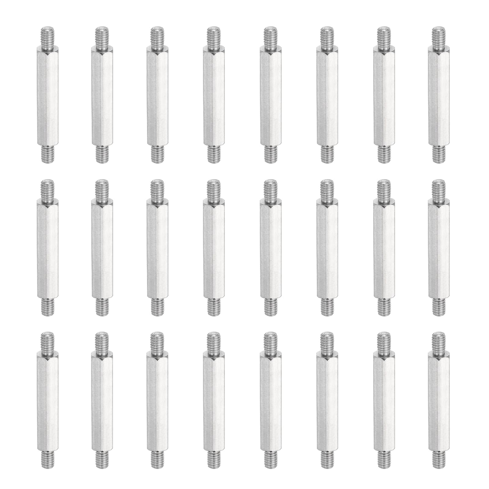 sourcing map 24 Pcs Stainless Steel Double Ended Stud Nut, M4x6+30+6mm Male to Male Double End Threaded Stud for Hex Head Double End Studs Rods Right Left Hand Thread Screws