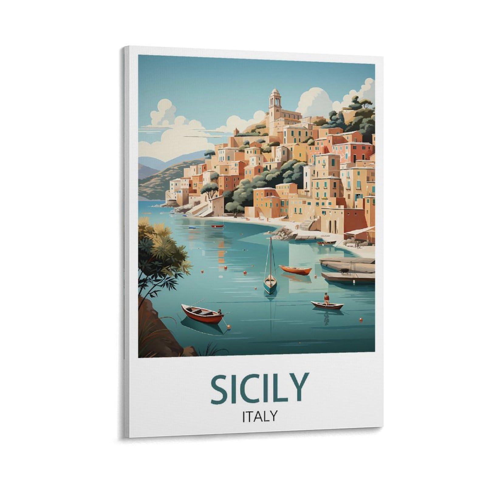 Puplum Frame-Style Sicily Italy Vintage Travel Poster Landscape 08X12inch(20X30cm) Canvas Wall Art Posters For Living Room Decor Paintings For Home Decor