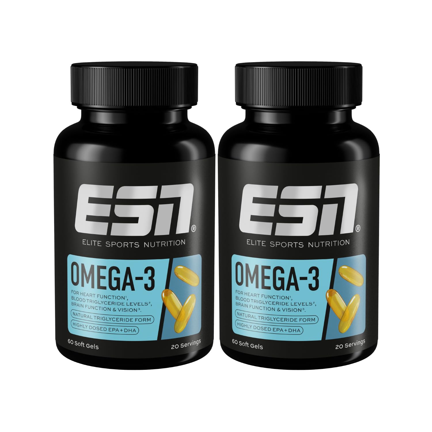 ESN Super Omega-3, 2 x 60 Kapseln, hochdosiert Fischöl mit 400 mg EPA und 300 mg DHA pro Kapsel