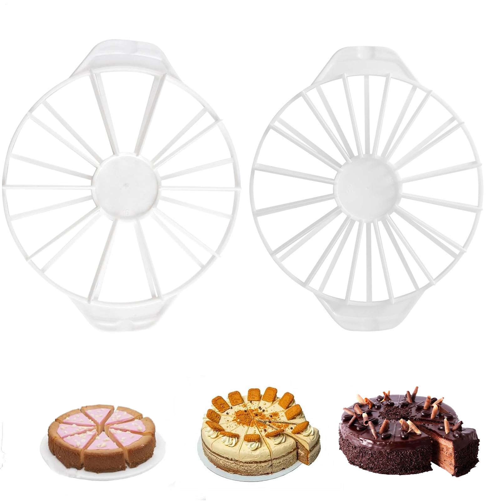 OYUUJII 10/12/14/16 Cake Slicer,2 Pcs Round Cake Divider & Pie Slicer Marker Cakes Cutter,Double Sided Cake Equal Portion Marker for Cheesecake,Mousse