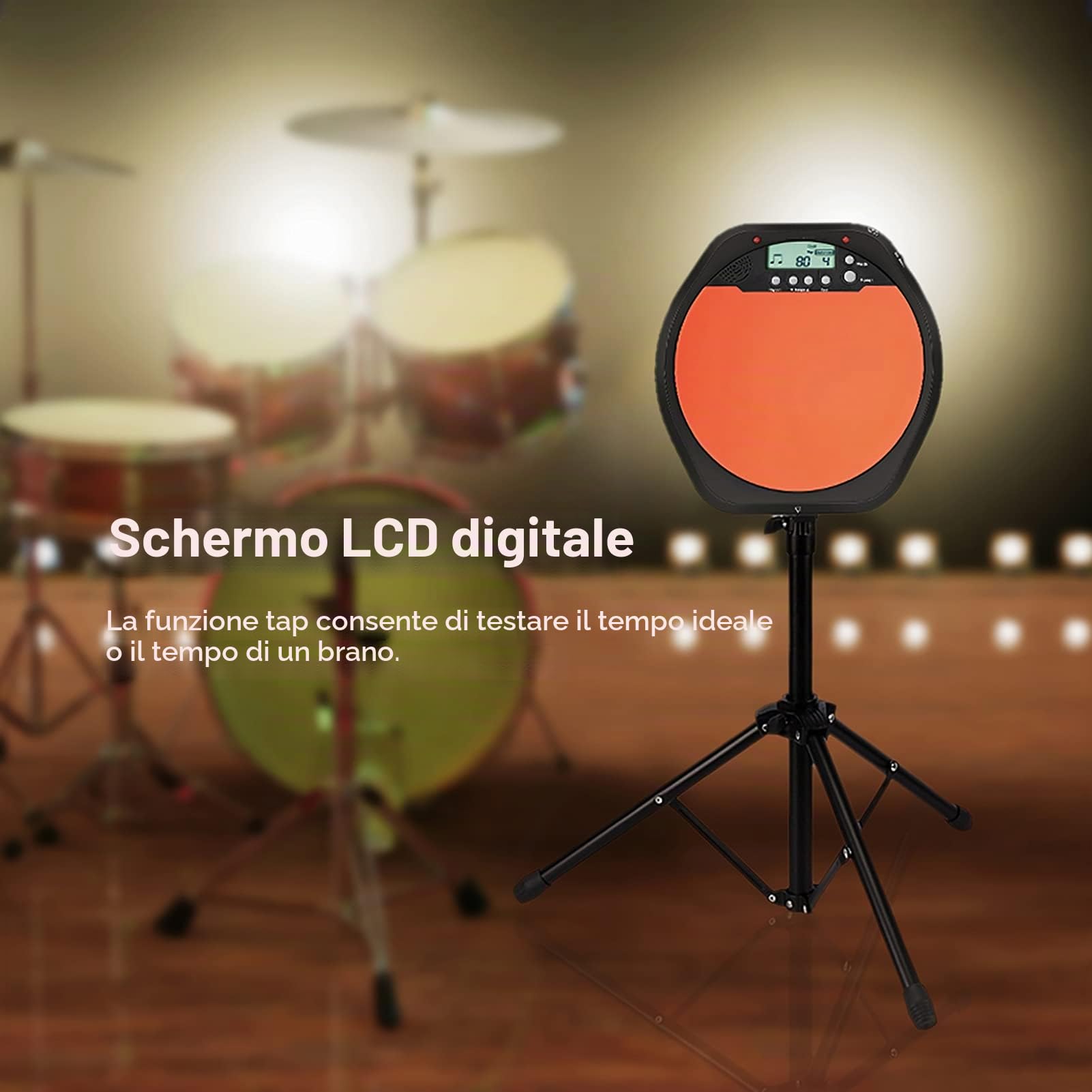 Metronomo elettronico digitale per esercitarsi con la batteria, completo di cuffie e accessori per strumenti musicali per batteristi e percussionisti.