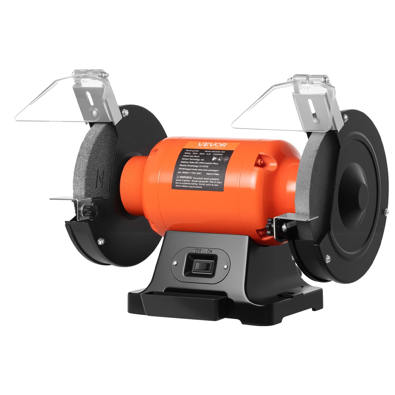 VEVOR Bench Grinder, 8-inch Single Speed, 3450RPM High-Speed Table Grinders with 750W 6.2A 1.0Hp Induction Motor, 36/60-Grit Grinding Wheel &amp; Adjustable Eye Shield for Fast Sharpening Grinding