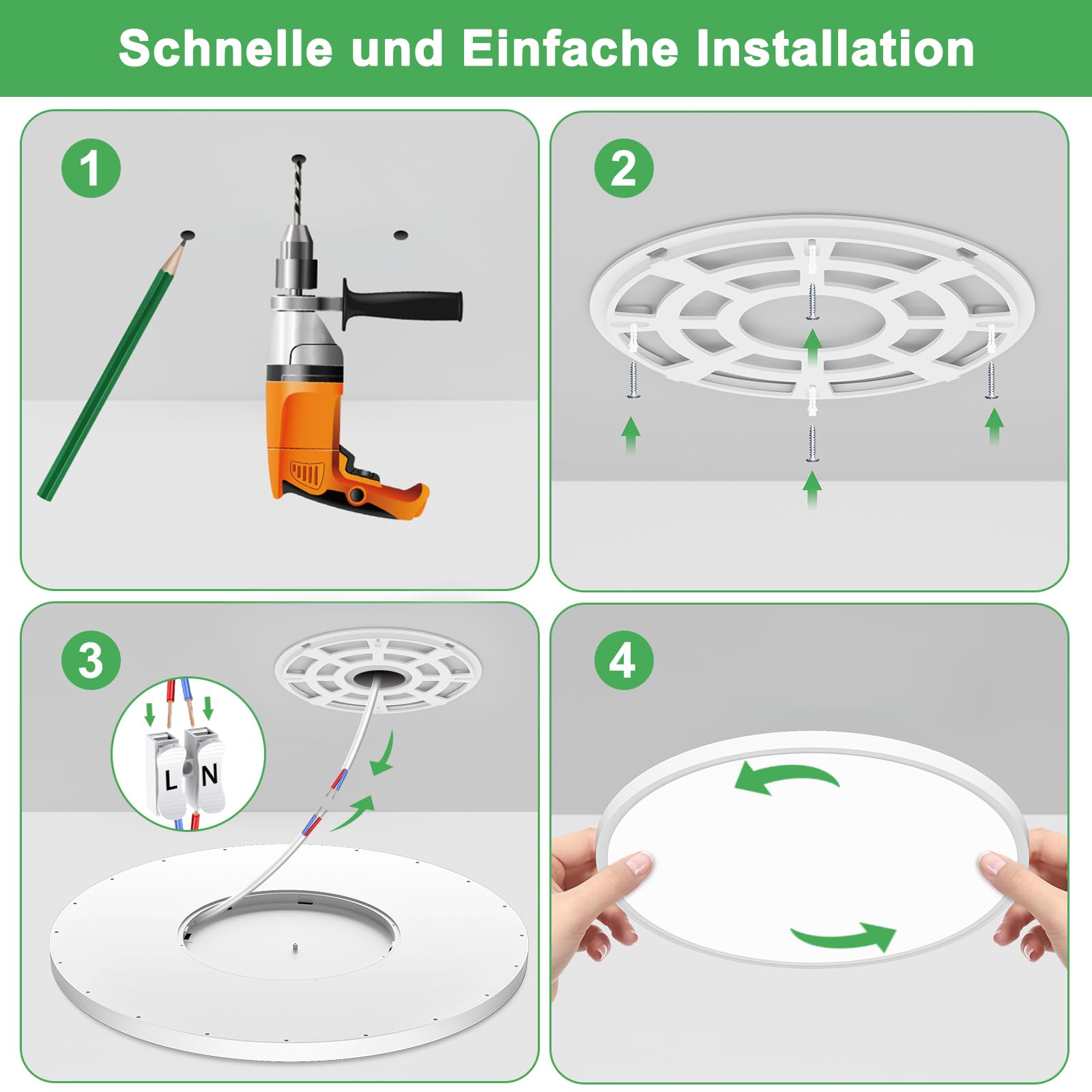 Deckenlampe LED Deckenleuchte Flach Rund, Ø50CM Deckenlampe LED 48W 4800LM 4000K Neutralweiß IP44 Wasserdicht Badezimmer Lampe, Badlampe Decke für Bad Küche Flur Schlafzimmer Keller