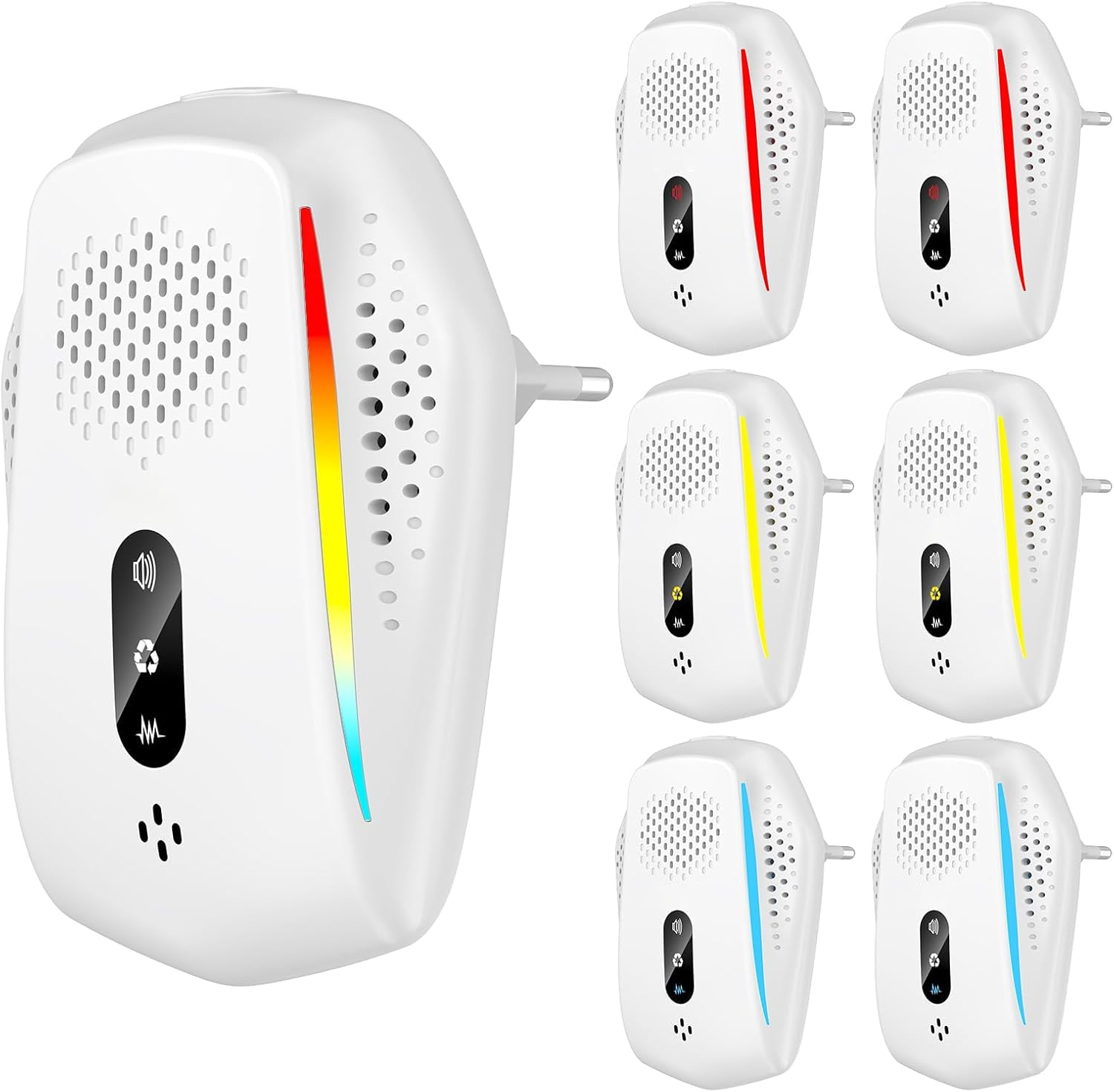 Ultrasuoni per Topi 6 Pack - Potente Repellente per Topi - 3 Modalità di Funzionamento - Ampio Raggio di Frequenza - Protegge da topi, zanzare, scarafaggi, formiche, ragni e roditori (Bianco)