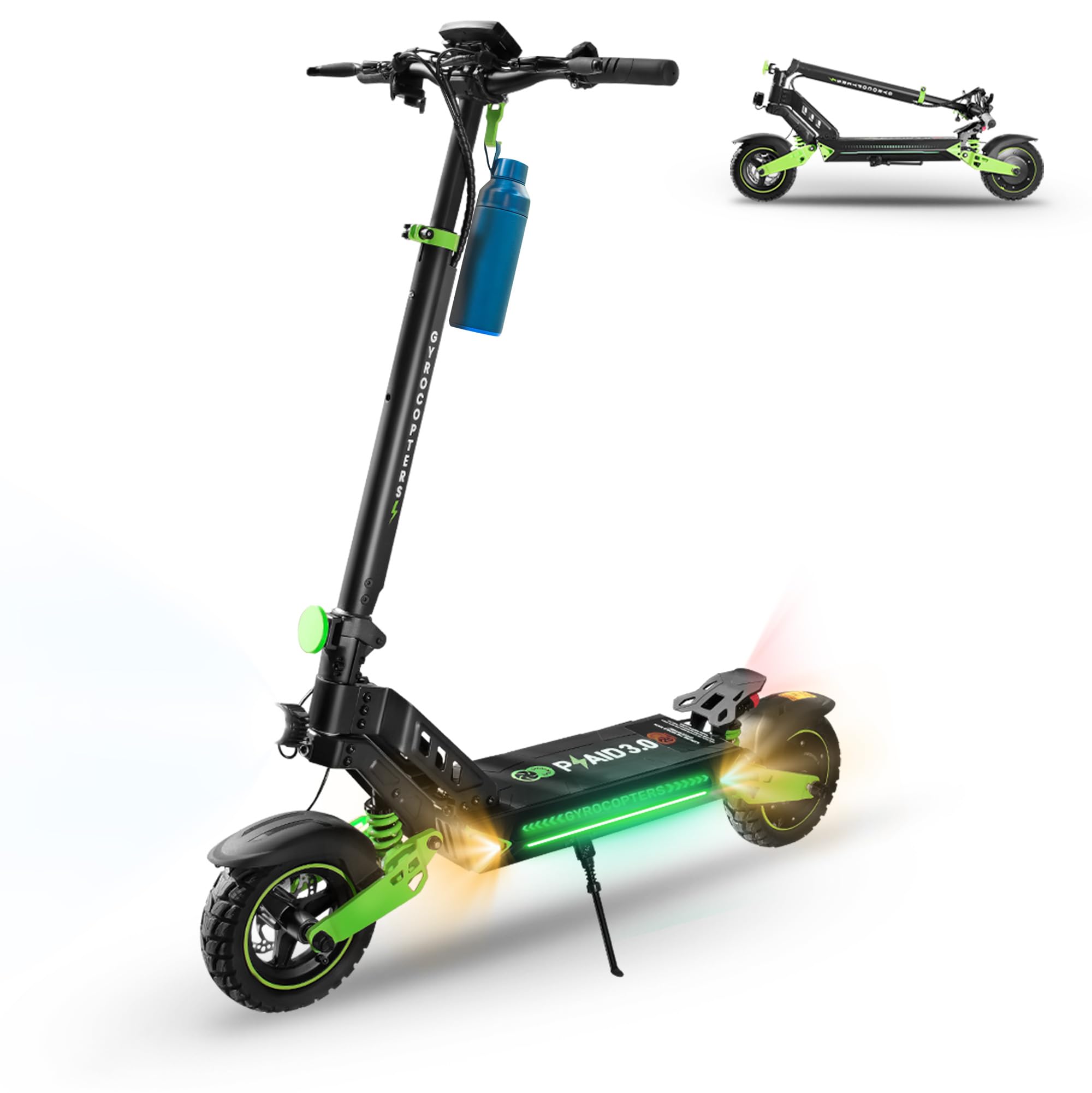 Gyrocopters Plaid 3.0 Off Road Electric Scooter for Adults & Teens, Speed Upto 45kmph Long Range Upto 45Km, 850W Peak Brushless Motor 13Ah Battery, 10" Foldable Escooter, 360° Deck Light, App Control