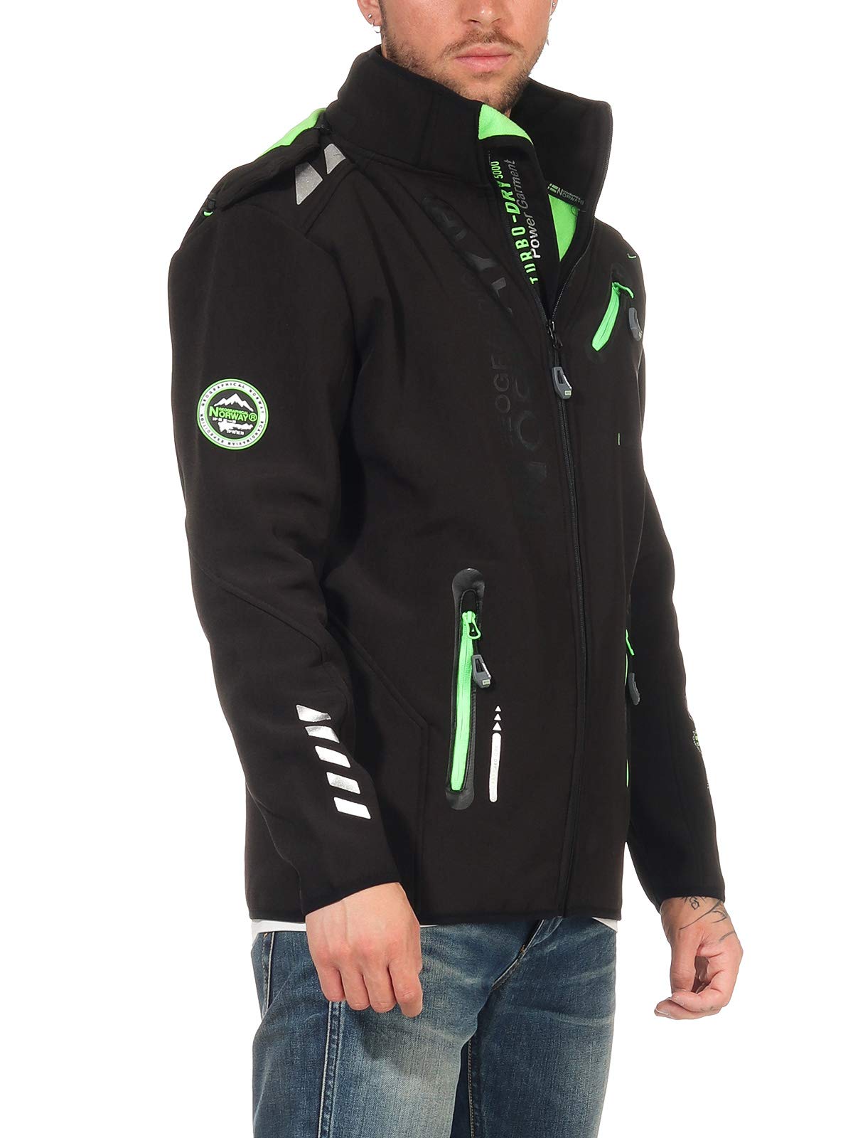 Geographical Norway Giacca Softshell Uomo River & Forrest – Antivento, Impermeabile, Traspirante, Con Cappuccio, Blu Navy/Nero, Taglia M