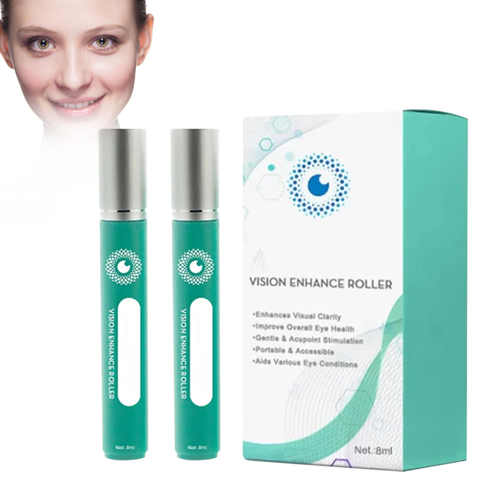 2 pezzi Vision Enhance Roller, rullo per massaggiare gli occhi, per occhi stanchi, gonfiore e occhiaie, allevia l'affaticamento degli occhi e migliora la chiarezza visiva