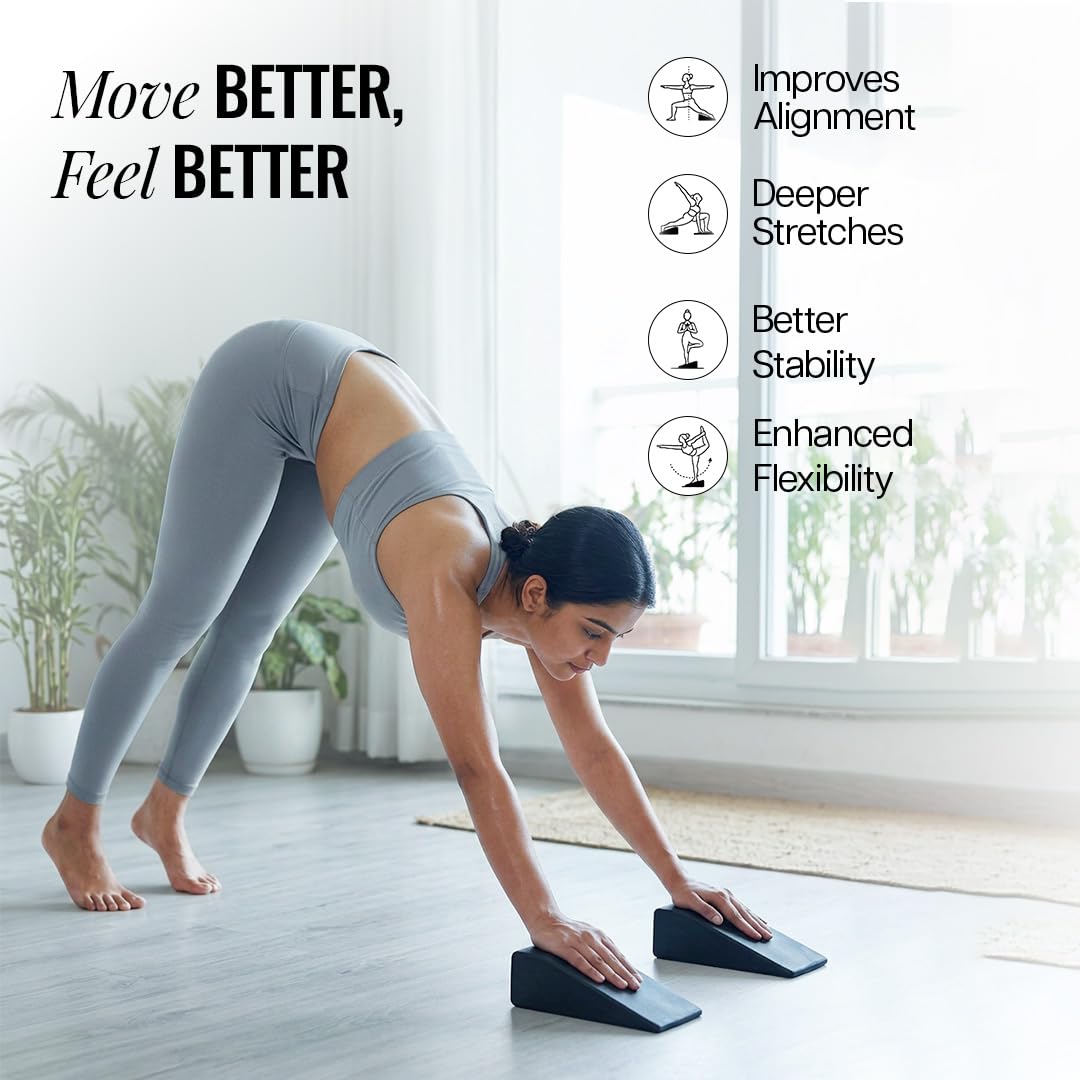 WiseLife Yoga Foam Wedge Blocks, Non-Slip block for Squats, Strength Training, Back Support, Lower Leg, Workout, Exercise, Stretching, Knee Pad | Yoga Props & Accessory (Set of 2) 4