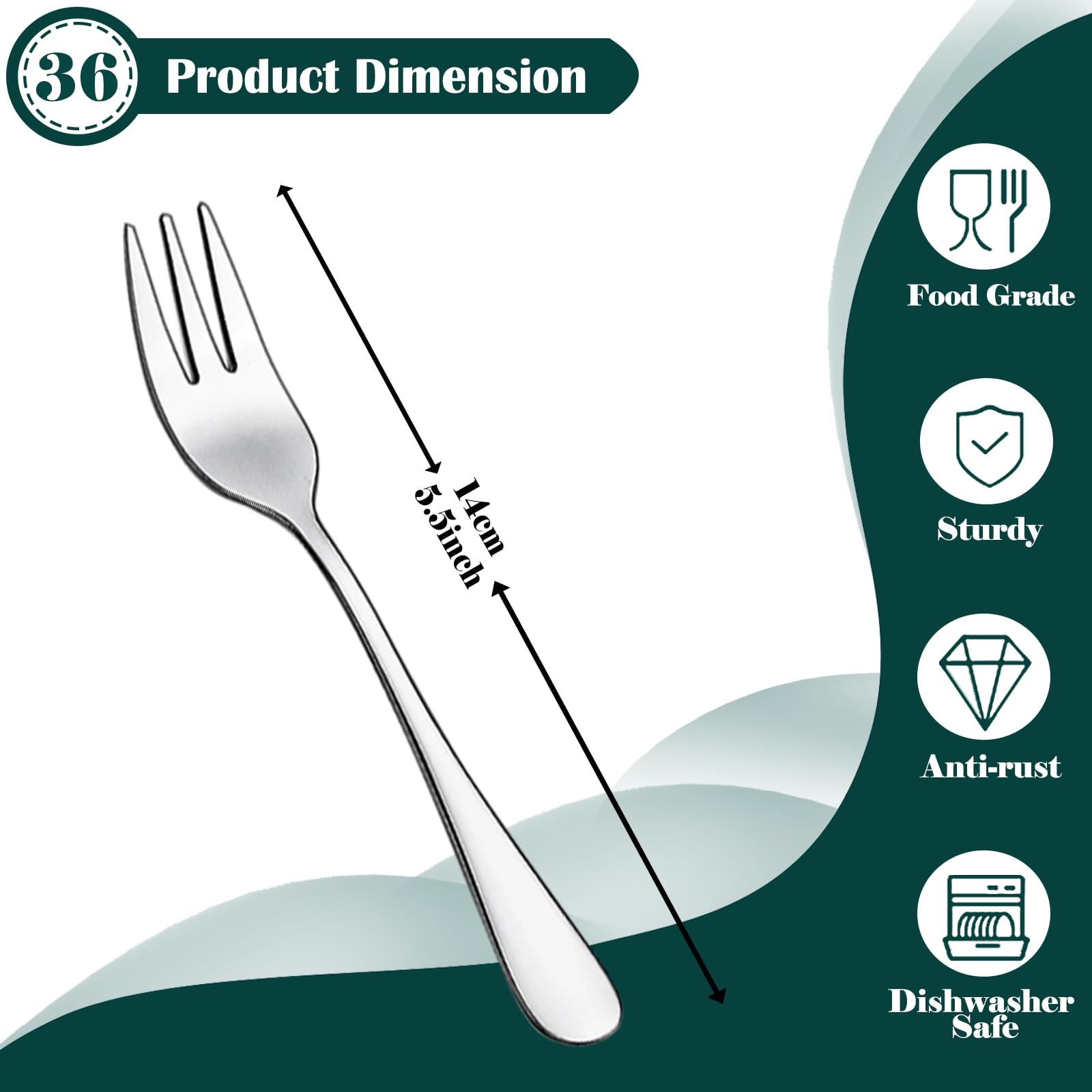 36-teiliges Kuchengabeln Set von Joeczo (14 cm / 5,5 Zoll) – Edelstahl Besteck Gabeln für Kuchen/Nachspeisen, Spülmaschinengeeignet für Haushalt/Küche/Restaurant