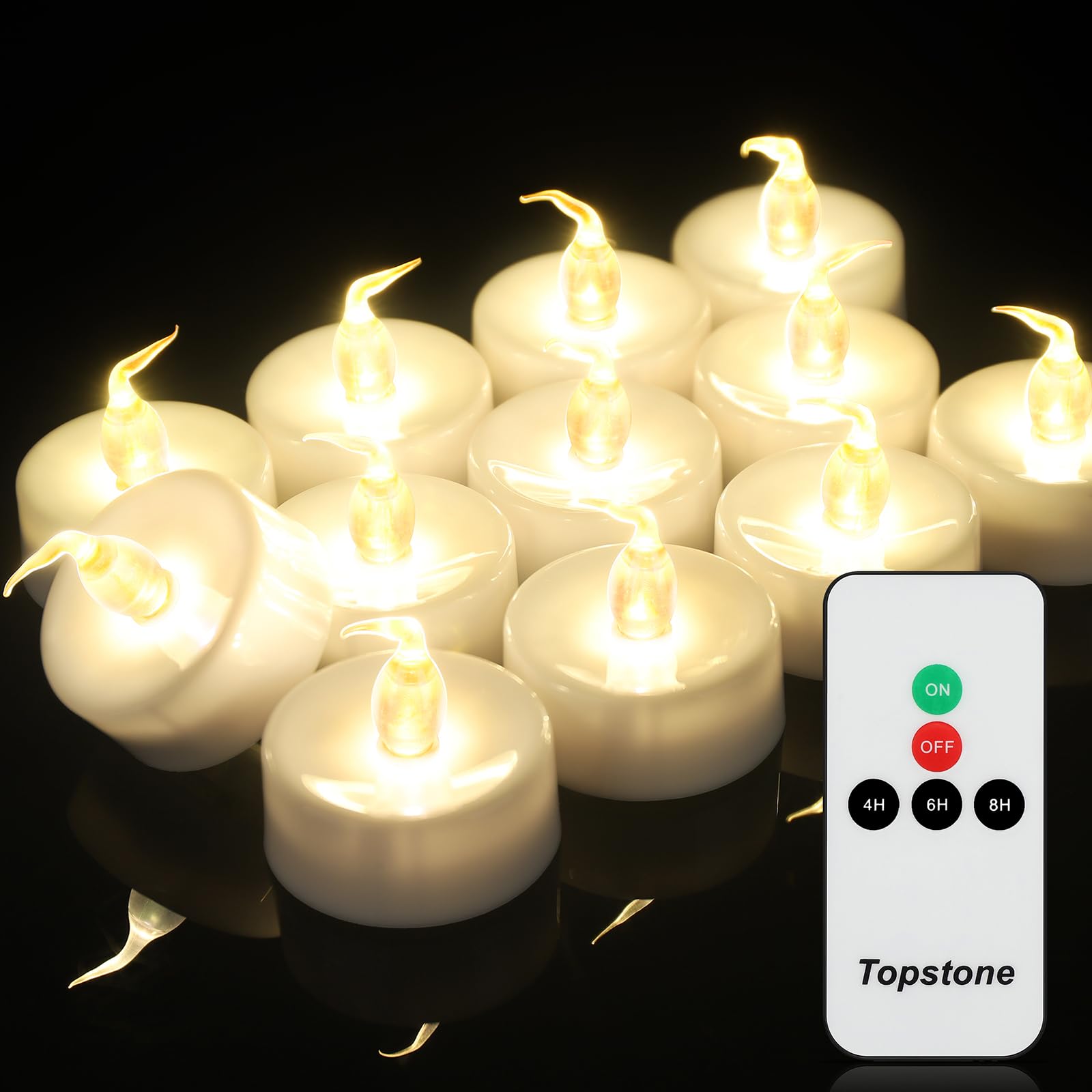 Topstone LED Candles with Remote and Timer,400+ Hours Battery Life,Realistic Flickering Flameless Votive Candles,Safe Decorative Lighting for Christmas/Wedding/Home Decor - 12 Pack Warm White