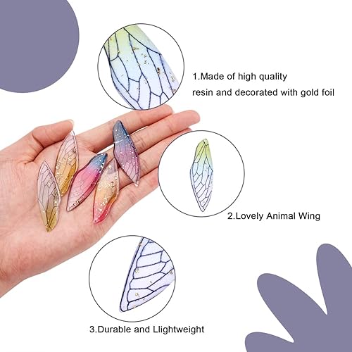 Miniatura 3 de Craftdady Dijes de alas de mariposa de resina, colgantes de alas de hada de insectos, lindos animales, colgantes de hongos, dijes degradados de cola