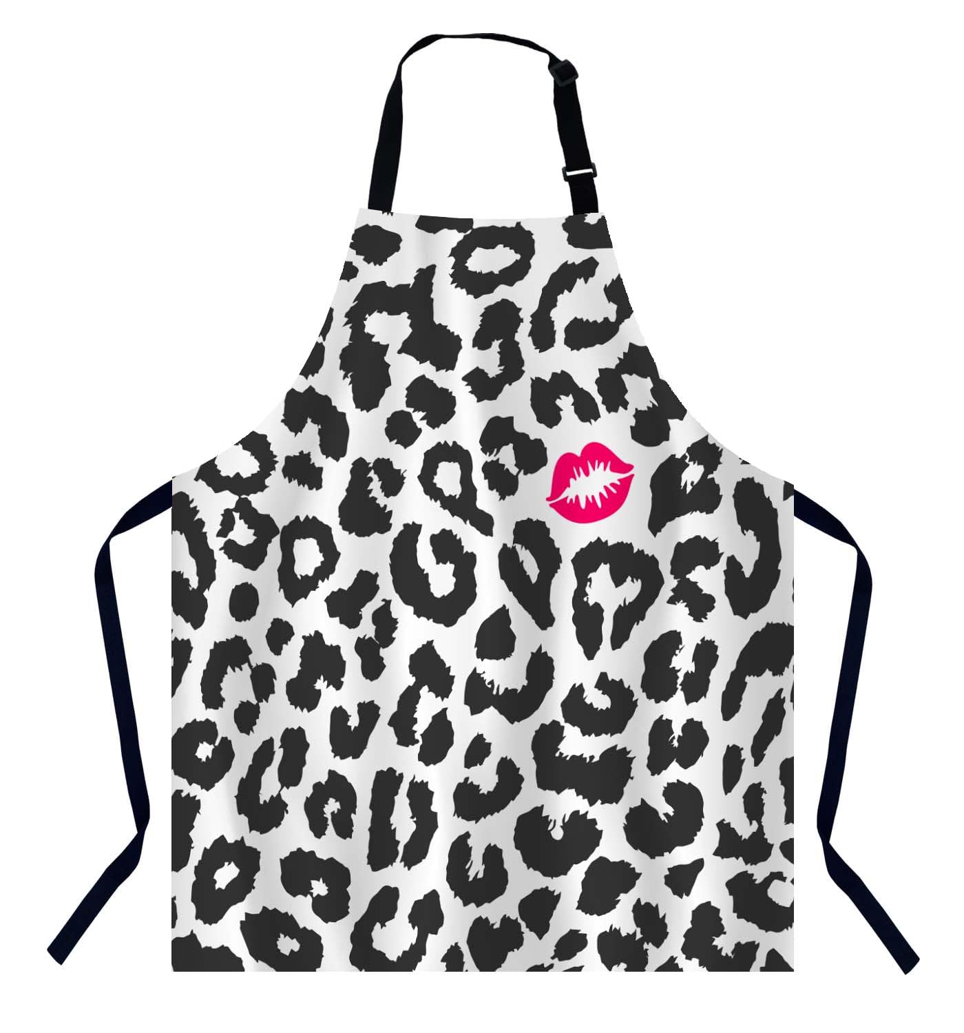 BGBDEIA Leopard with Kiss Print Apron Adjustable Neck Bib Apron for Men Women,Suitable for Kitchen Cooking Waitress Chef Apron