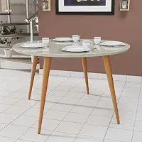 Mesa de Jantar Redonda Pés Palito Com Tampo em Vidro Moderna para Sala de Estar e Cozinha (Off White)