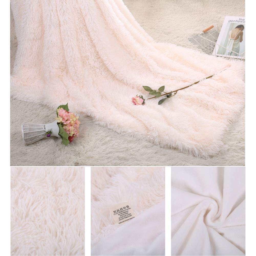 Hggzeg Manta de Pelo Largo Súper Suave, Elegante y Acogedora Manta Decorativa de Piel Sintética para Sofá, Silla y Cama (Blanco, 130 x 160 cm)