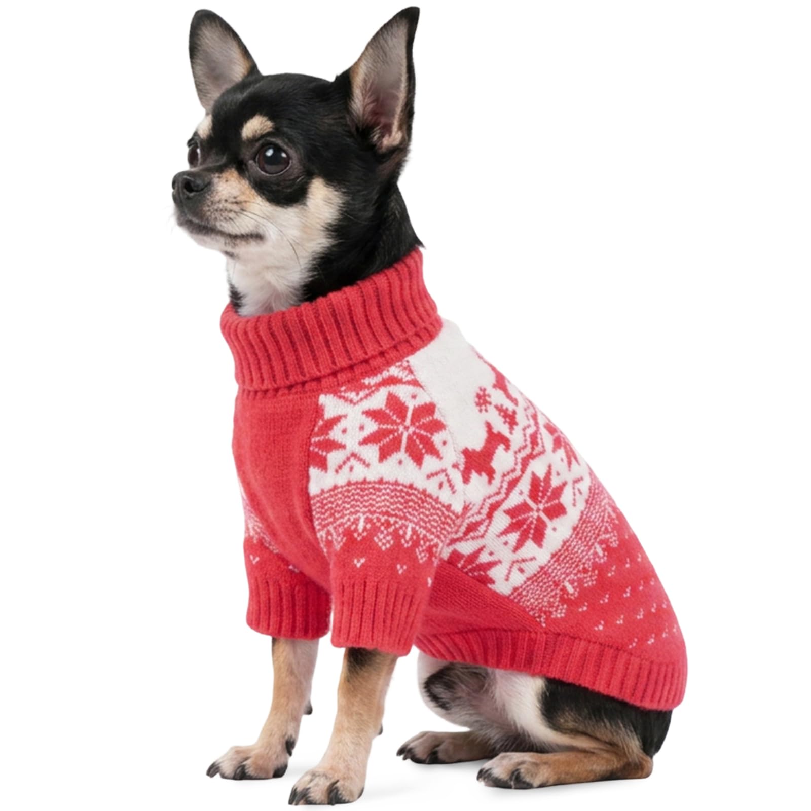 OUOBOB Small Dog Turtleneck Christmas Jumper With Back Leash Hole XS Red