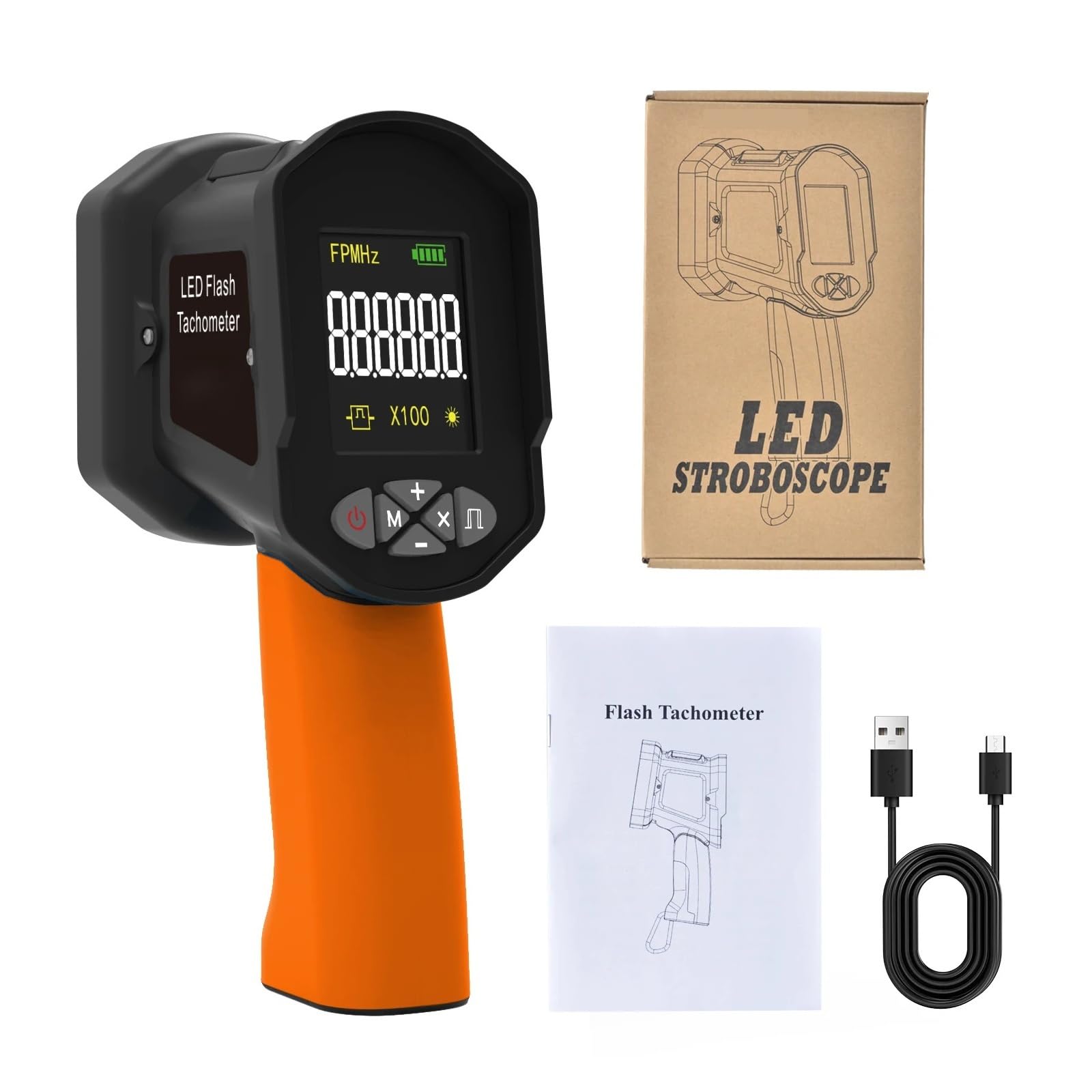Contagiri stroboscopico con sfarfallio LED 8000B, contagiri digitale, illuminazione 1500LUX for la misurazione della velocità Posizionamento preciso