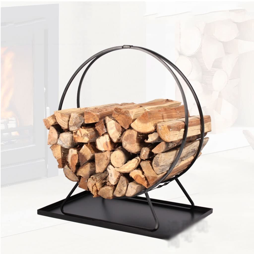 Holzlagerung Kamin Holzstruktur Kaminzubehör Holz Stapeln Indoor und Outdoor Brennholz Racks Schwarz Eisen Metallrahmen Brennholzregal (Color : Black)