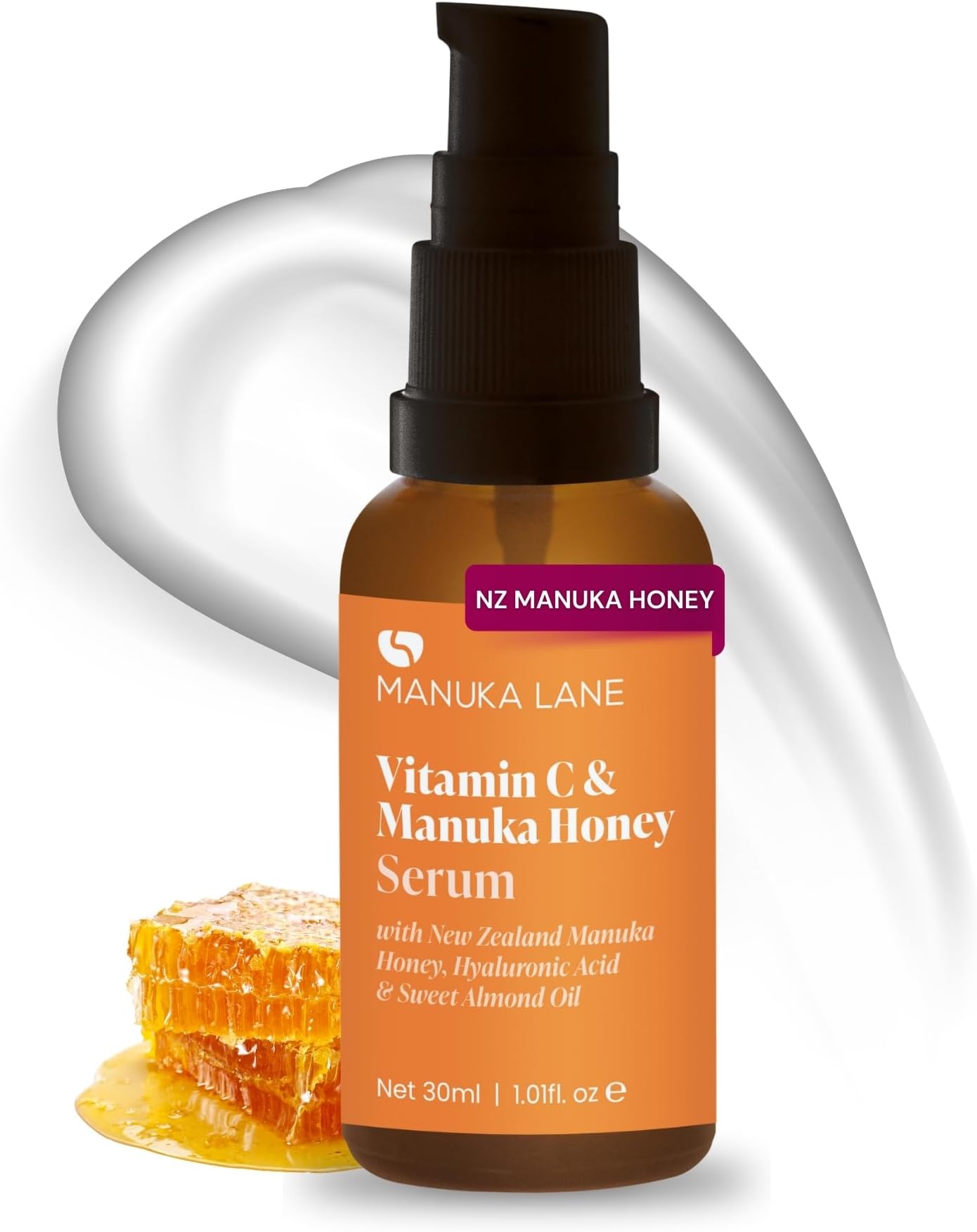 Vitamin C Serum for Face and Neck with Hyaluronic Acid, Manuka Honey & Sweet Almond Oil | Plant Based Formula | Carefully formulated to keep your skin young and healthy!
