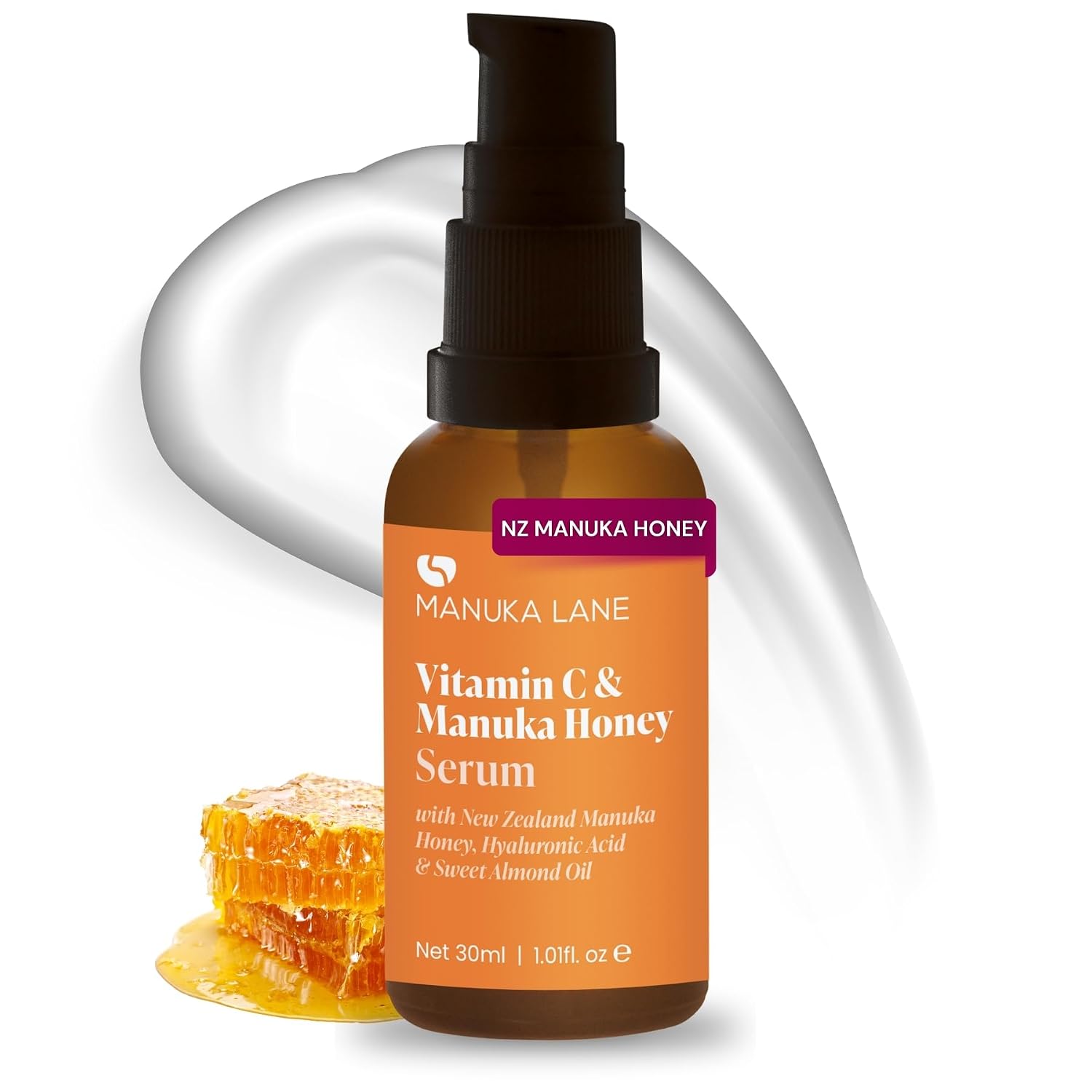 Manuka Lane Vitamin C Serum for Face and Neck with Hyaluronic Acid, Manuka Honey & Sweet Almond Oil | Plant Based Formula | Carefully formulated to keep your skin young and healthy!