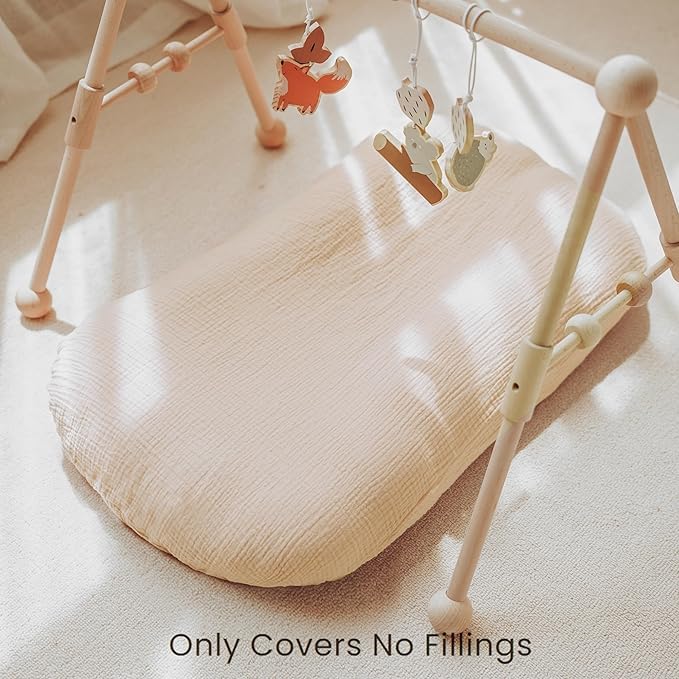 ZXYIVOO Muslin Baby Lounger Cover 2 Pack, 100% Cotton Newborn Lounger Slipcover for Boys & Girls, Soft & Breathable (Green, Wheat)