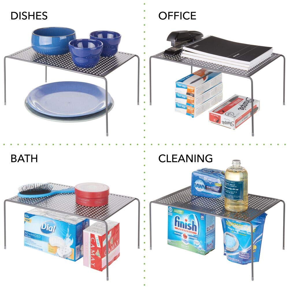mDesign set de 2 étagère cuisine – rangement cuisine autoportant en métal – range vaisselle de cuisine pour tasses, assiettes, aliments, etc. – gris