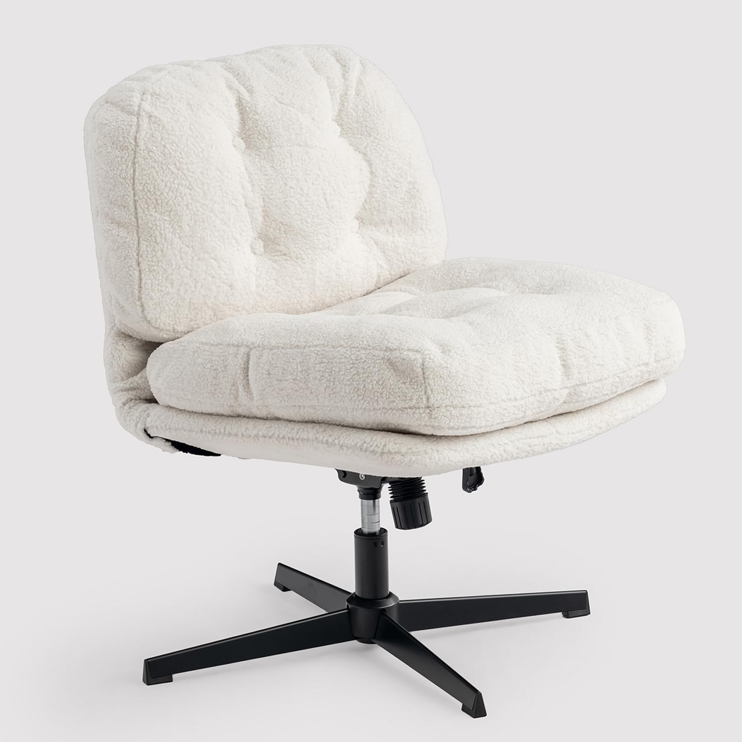 MEUBLE Cosy Sillón Giratoria 360° Butaca de Salón Función de Inclinación para Dormitorio Oficina Silla con Asiento Grueso Respaldo sin Reposabrazos Ruedas en Tela de Bucle Blanco