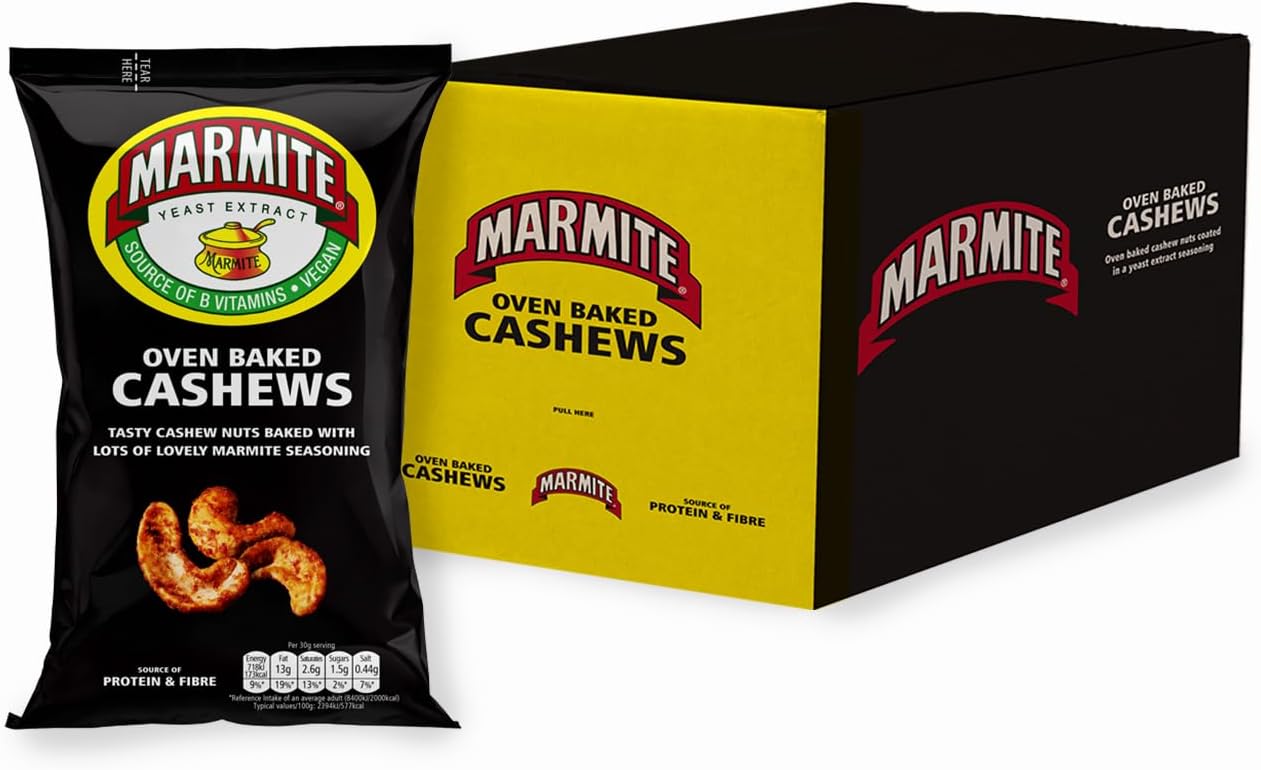 Marmite Oven Baked Cashews Vegan Savoury Healthy Snacks, 173 kcals