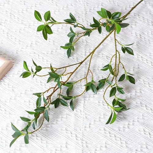 Dulrlly 3 Pcs Artificial Ficus Branches Leaf Spray, Faux Greenery Long Stems 44.5 Inch Tall Ficus Twig Fake Plastic Plant For Floral Arrangements Home Office Decor Vase Filler #TOP5