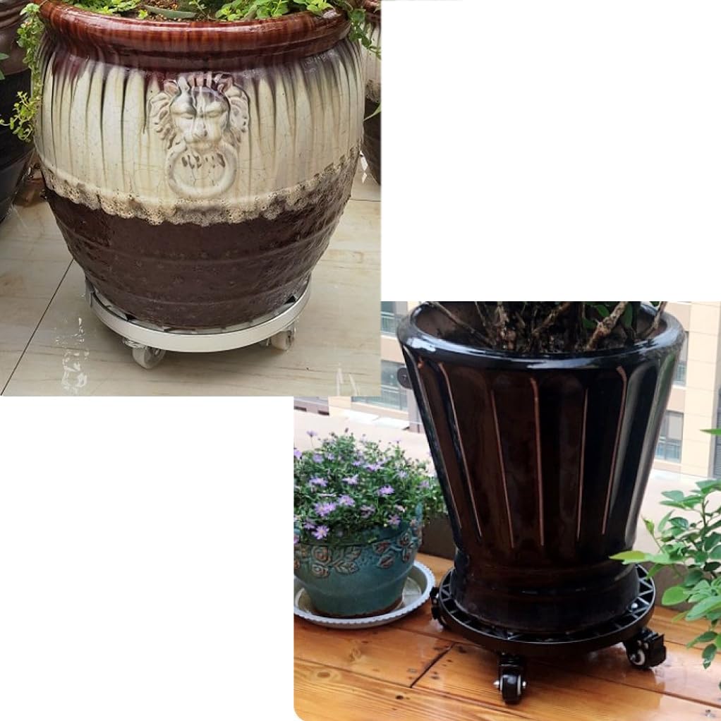 Chariot à plantes robuste avec roues, capacité de 200 kg, grand chariot rond à roulettes en polyuréthane de qualité industrielle, bord en aluminium, pour déplacer le plan en pot, blanc, 36 cm