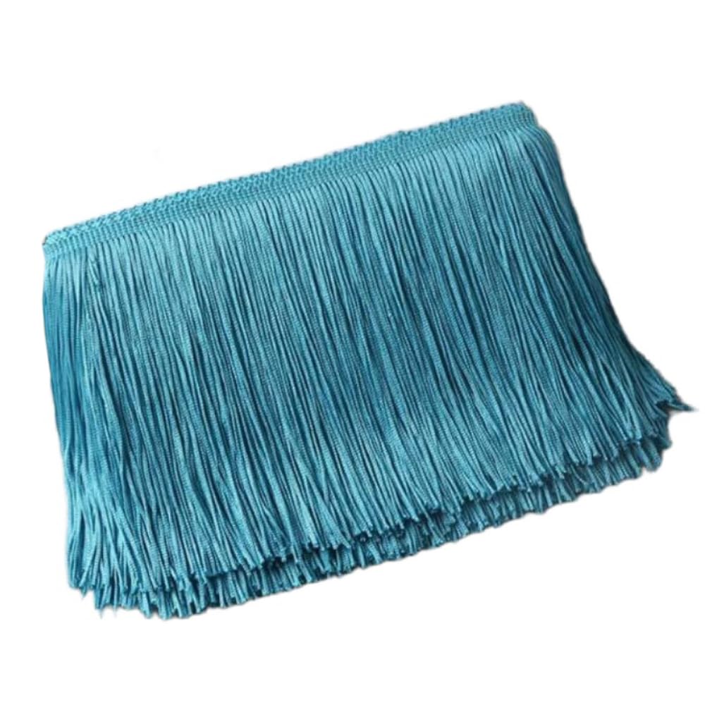Blausky 10 cm x 10 m Wide Tassel Fringe Trim Dance Fringe Cut Fringe Silky Fringe Ribbon Decorative Ribbon Fringe Trim Ribbons for Sewing, for Latin Dress, Lingerie Curtains, Lake Blue