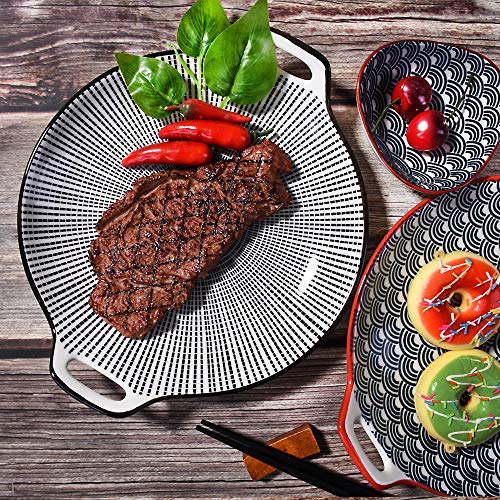 Bosili Japanese Porcelain Dinner Plates, Large Serving Plate Set, Assorted Blue White Patterns, Set Of 2, Two-Ears Ceramic Dinner Plates Set #TOP3