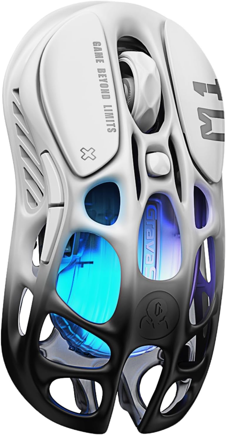 Mercury M1 Pro Wireless Gaming Mouse, Lightweight Magnesium Alloy, 26,000 DPI, PAW3395DM Sensor, 5 Programmable Buttons, Support Wired/2.4GHz/BT, Up to 200 Hours Battery Life-Gradient Black