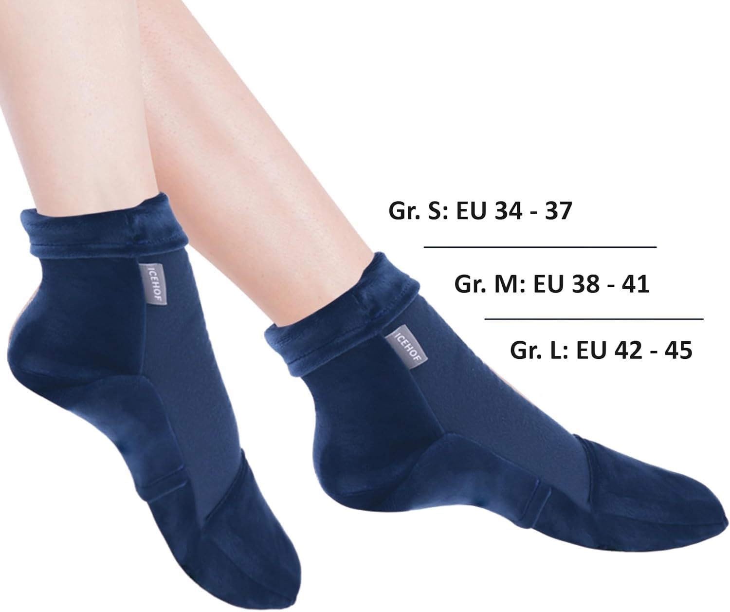 ICEHOF Chaussettes rafraîchissantes avec 4 blocs réfrigérants - Tissu doux (1 paire) Chaussures de refroidissement avec gel thérapie pieds froide orteils en chimie thérapie rhumatisme - Taille S