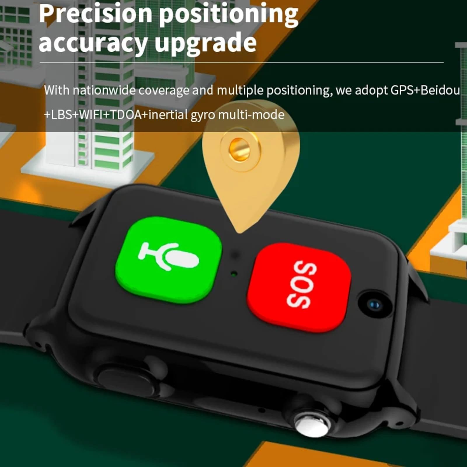 Pulsera SOS Para Personas Mayores, Con Detección De Caídas, Seguimiento GPS 4G, Videollamadas | Asistente De Voz Con Ia | Batería De Larga Duración, Un Gran Regalo Para Personas Mayores Black