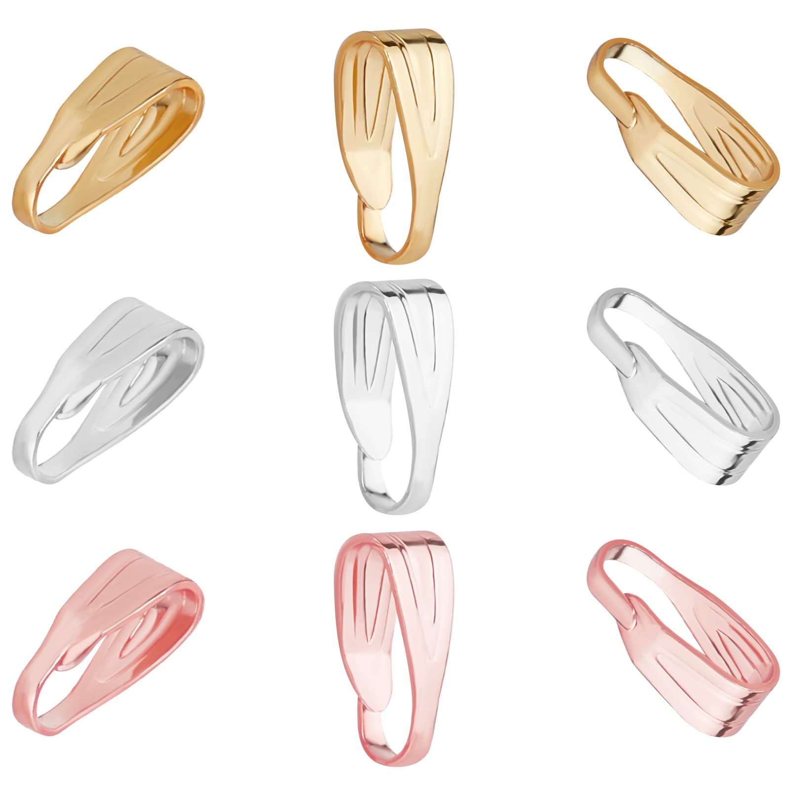 Beebeecraft 150Pcs/Box 3 Colors Pinch Clip Clasp Bail Brass Snap Bail Hook Necklace Clasps Dangle Pendant Chain Connectors Necklace Clips for Jewellery Findings(Gold/Silver/Rose Gold)
