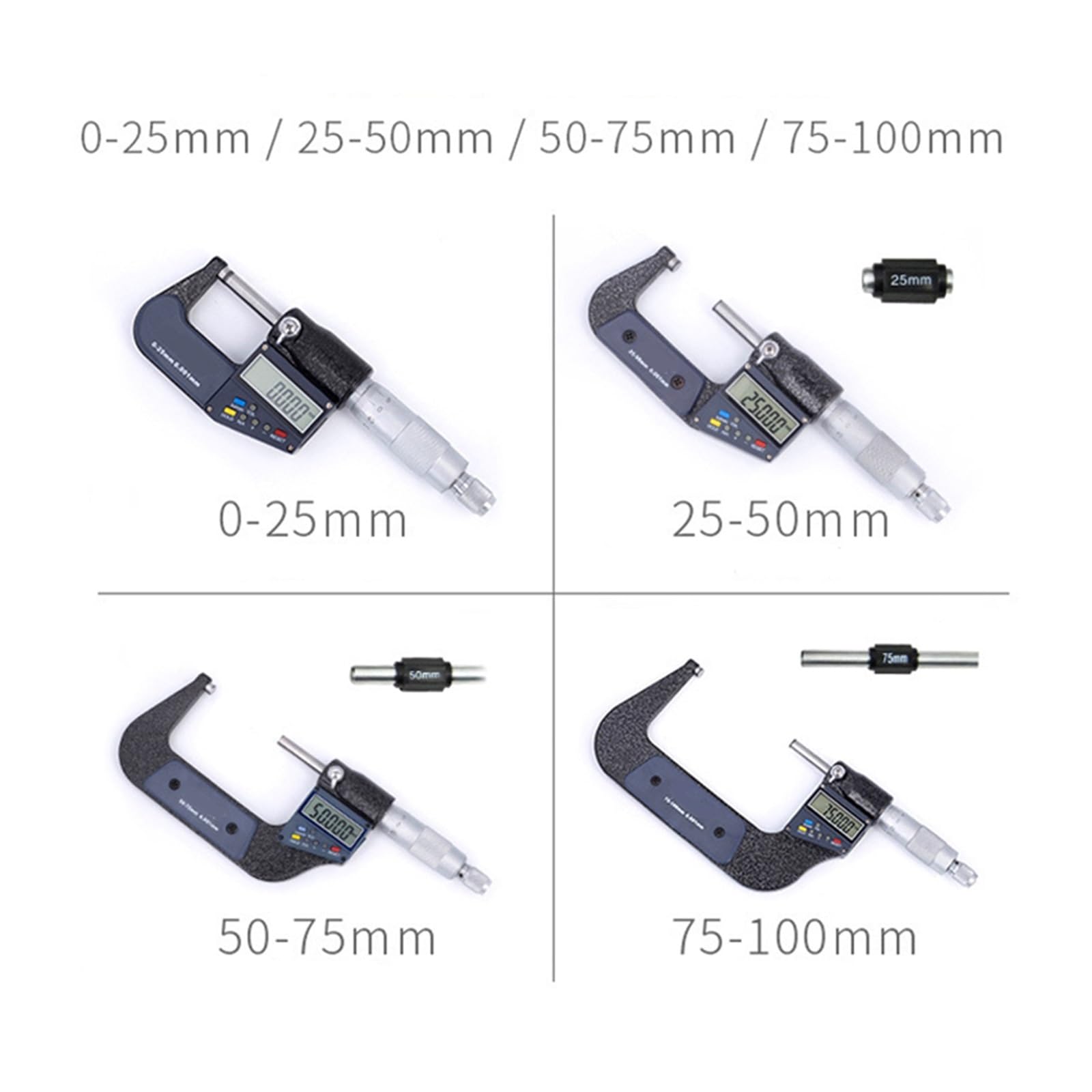 Comparatore, 0-25-50-75-100mm 0,001 mm Micrometro esterno elettronico digitale 0-25 mm con strumenti di misurazione schermo LCD extra large(50-75MM)