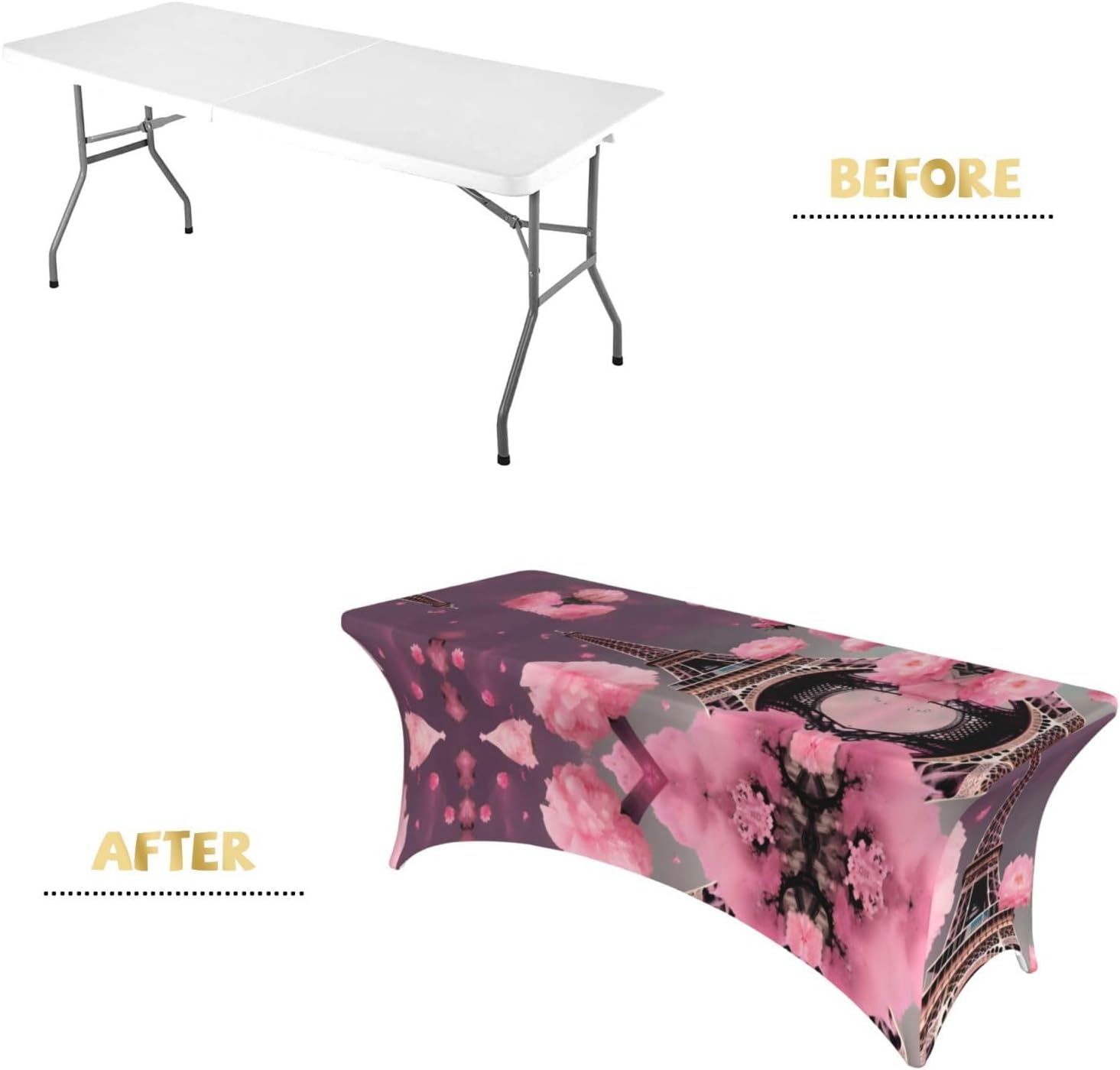 Paris Street Eiffel Tower Pinks Floral Print Table Cover Rectangular Tablecloth for 6-Foot Tables for Wedding Banquets Outdoor