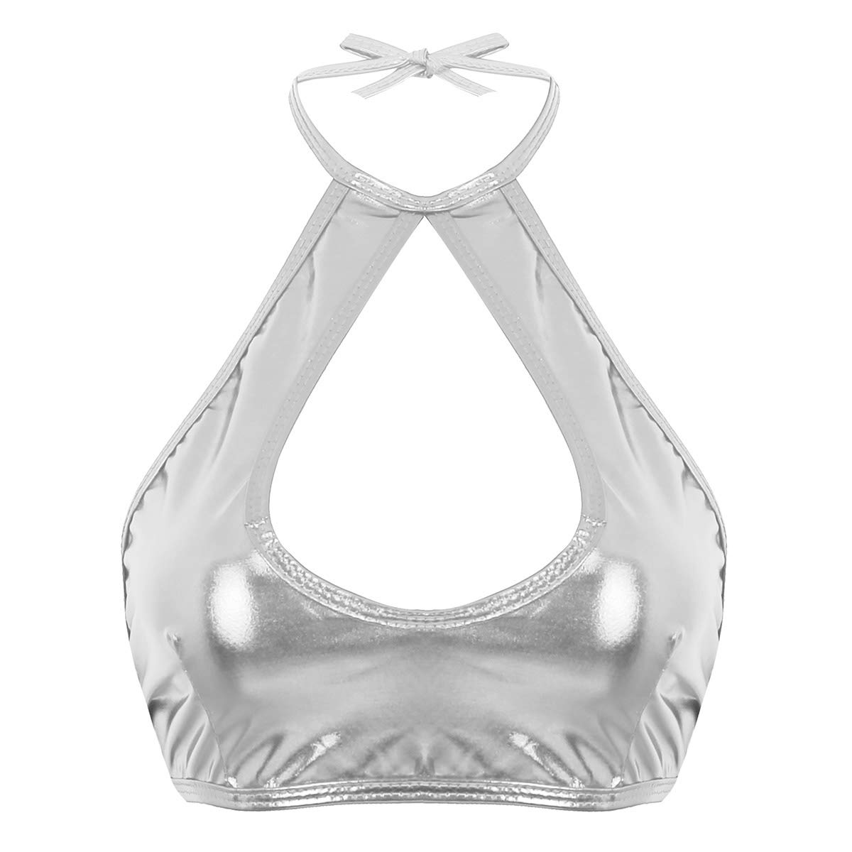 Sexy Mujer Transparente Top De Cortes De Tiras con Cuello Halter Sin Mangas con Vestido De Baile De Falda Volante