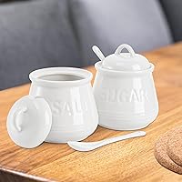 Vista 4 de ZEAYEA Juego de 2 azucareros de porcelana, tazón de sal con tapa y cuchara, recipiente de cerámica para sal de azúcar de 12 onzas, tarro de azúcar