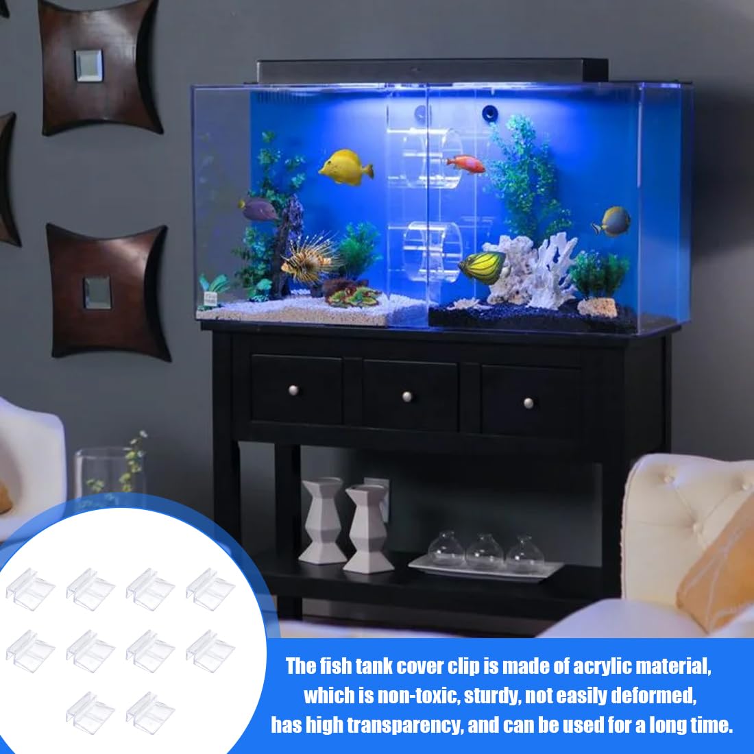 10 Clips Transparentes para Acuario, Clip Cubierta de Vidrio, Tanque de Peces Tapa de Vidrio Soporte, Acrílicos Universales para Acuarios sin Marco
